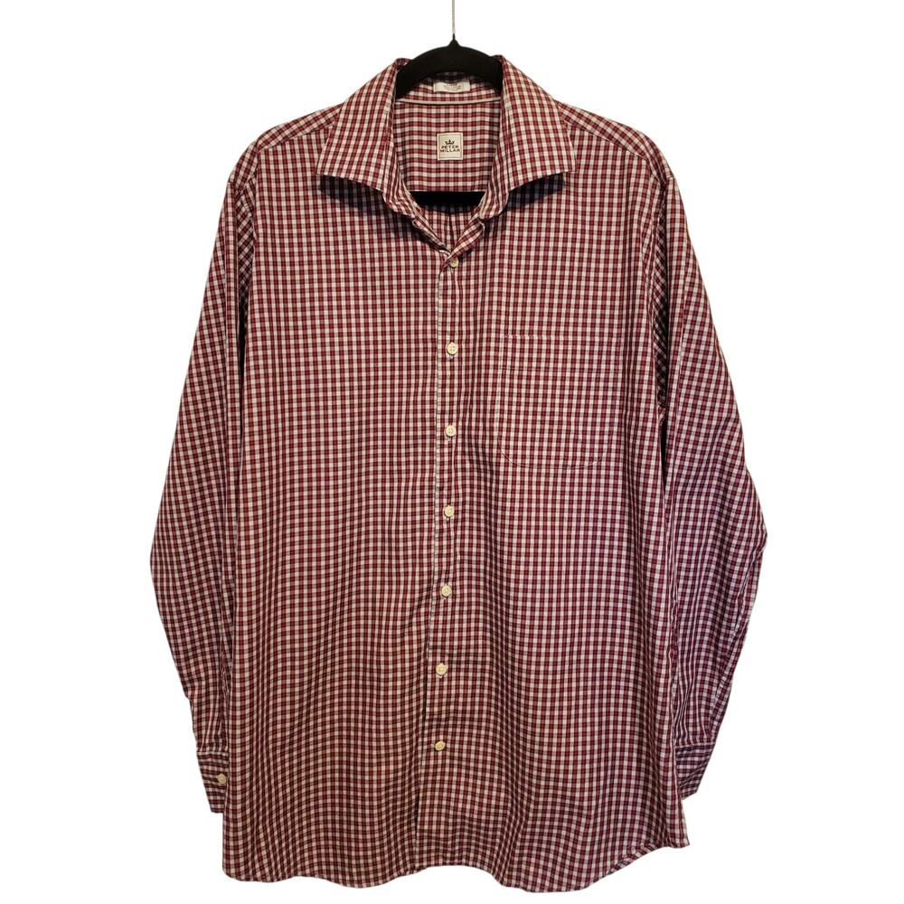 Peter Millar Large Red and White Plaid Button Up Shirt Cotton